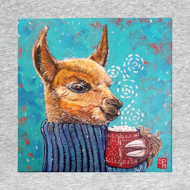 Llama Alpaca winter hot chocolate by StephaniePerryArt